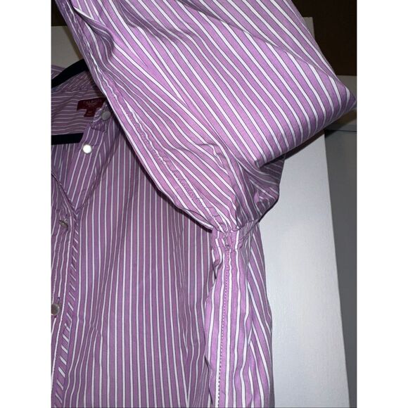 Talbots 16P Striped Collared Long Sleeve Blouse Button Down Purple White Flaw - Picture 6 of 12